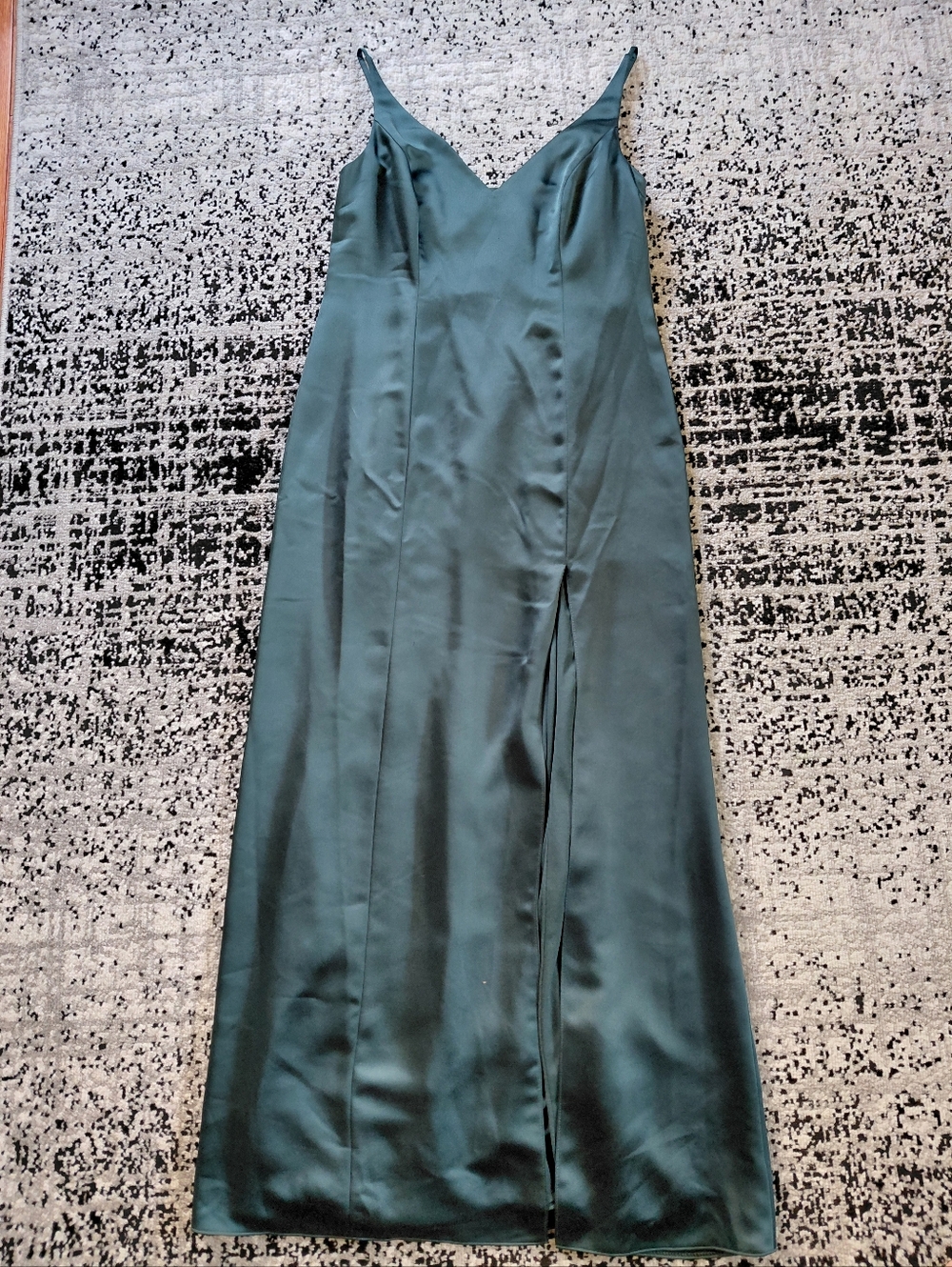 After Six Evergreen Satin Gown 14R Cowl Back Slit Maxi Dress Formal Bridesmaid - Picture 11 of 14
